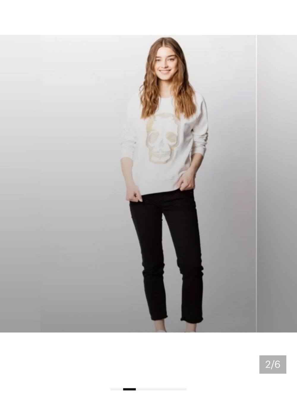 Zadig & Voltaire White Sweatshirt with Gold Skull Graphic - Picture 2 of 8